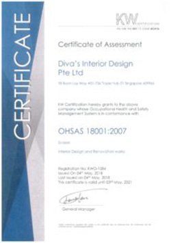 OHSAS Certificate of Assessment Diva's Interior Design